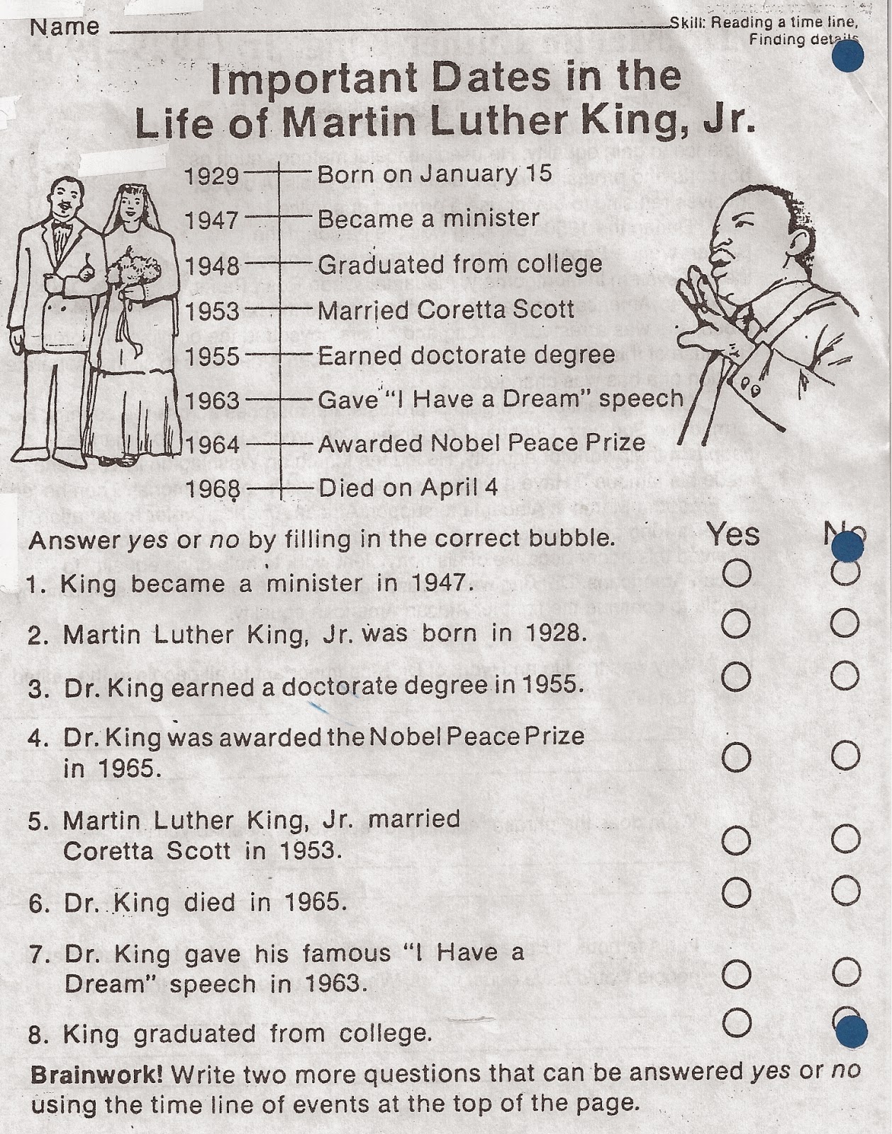 Martin Luther King Lesson Worksheets - civil rights biography dr martin
